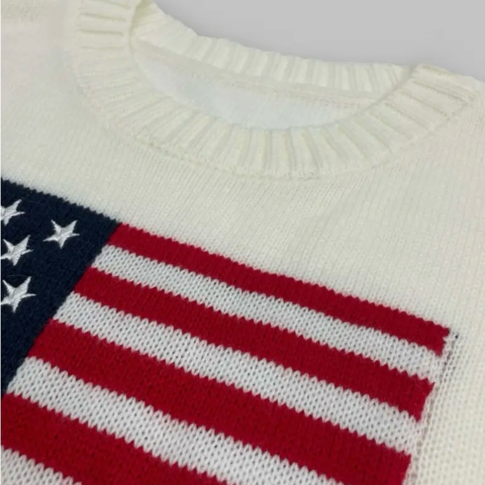 American Flag Sweater USA 250 Anniversary Patriotic Preppy Knit Pullover - Picture 6 of 16